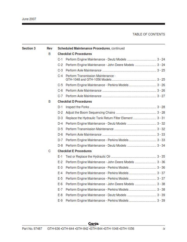 GENIE GTH 636 644 842 844 1048 1056 SERVICE WORKSHOP REPAIR MANUAL REPRINTED 07