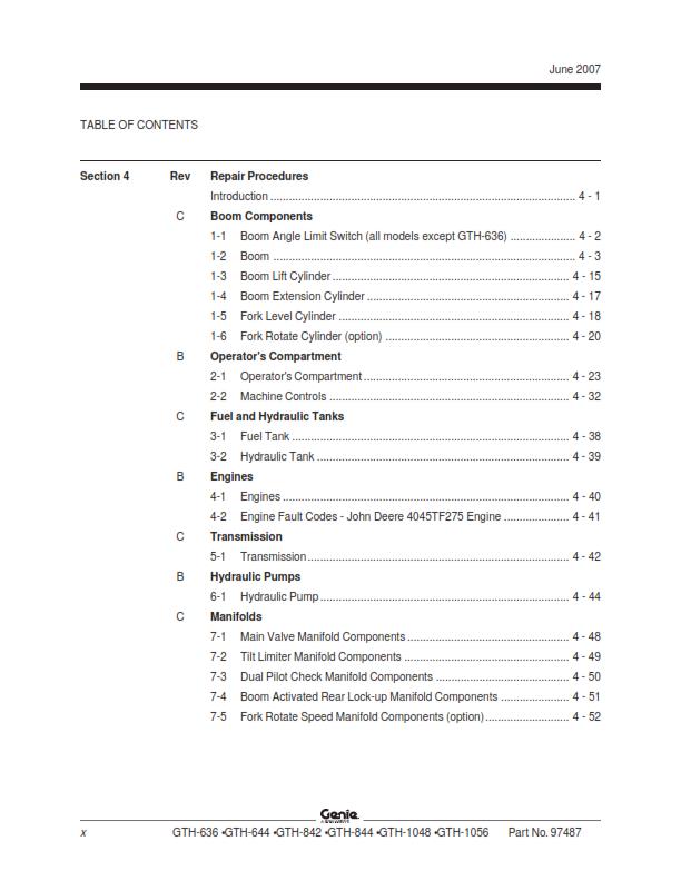 GENIE GTH 636 644 842 844 1048 1056 SERVICE WORKSHOP REPAIR MANUAL REPRINTED 07