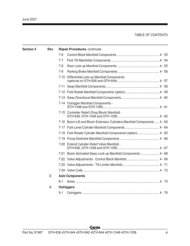 GENIE GTH 636 644 842 844 1048 1056 SERVICE WORKSHOP REPAIR MANUAL REPRINTED 07