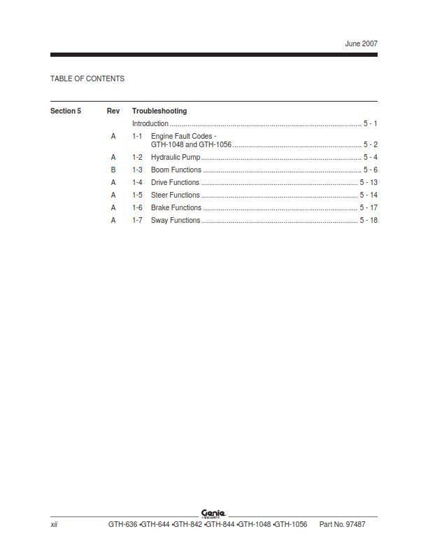 GENIE GTH 636 644 842 844 1048 1056 SERVICE WORKSHOP REPAIR MANUAL REPRINTED 07