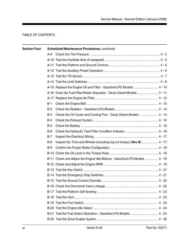 GENIE S-40 SERVICE WORKSHOP REPAIR MANUAL REPRINTED 2008 EDITION