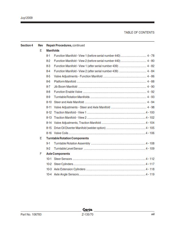 GENIE Z-135/70 SERVICE WORKSHOP REPAIR MANUAL REPRINTED JUL 2009 EDITION