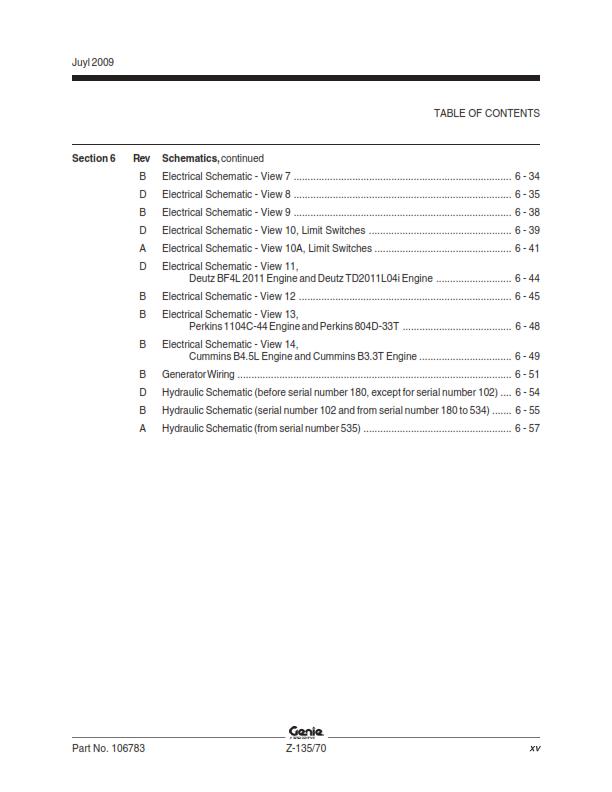 GENIE Z-135/70 SERVICE WORKSHOP REPAIR MANUAL REPRINTED JUL 2009 EDITION