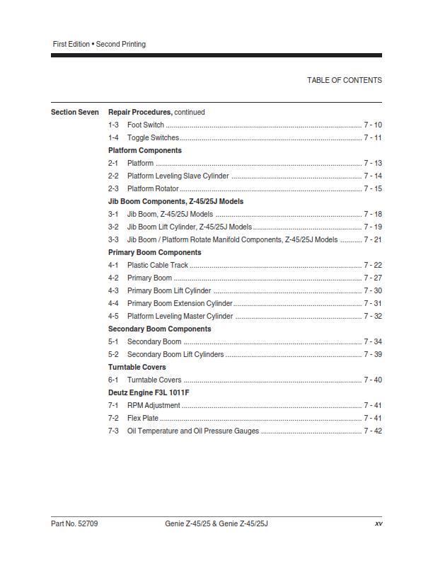 GENIE Z-45/25 Z-45/25J SERVICE WORKSHOP REPAIR MANUAL REPRINTED SEP 2000 EDITION