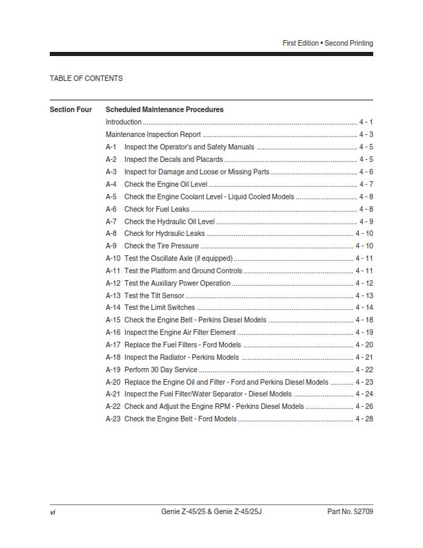 GENIE Z-45/25 Z-45/25J SERVICE WORKSHOP REPAIR MANUAL REPRINTED SEP 2000 EDITION