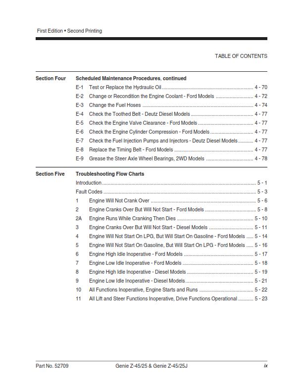 GENIE Z-45/25 Z-45/25J SERVICE WORKSHOP REPAIR MANUAL REPRINTED SEP 2000 EDITION