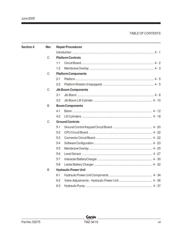 GENIE TMZ-34/19 SERVICE WORKSHOP REPAIR MANUAL REPRINTED JUN 2005 EDITION