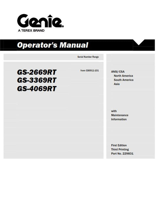GENIE GS-2669RT GS-3369RT GS-4069RT OPERATOR MANUAL REPRINTED JAN 2012 EDITION