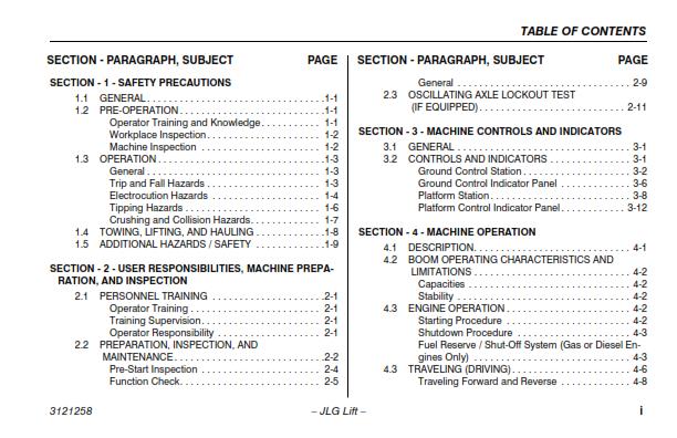 JLG 340AJ OPERATION & SAFETY MANUAL REPRINTED MAY 2012 EDITION