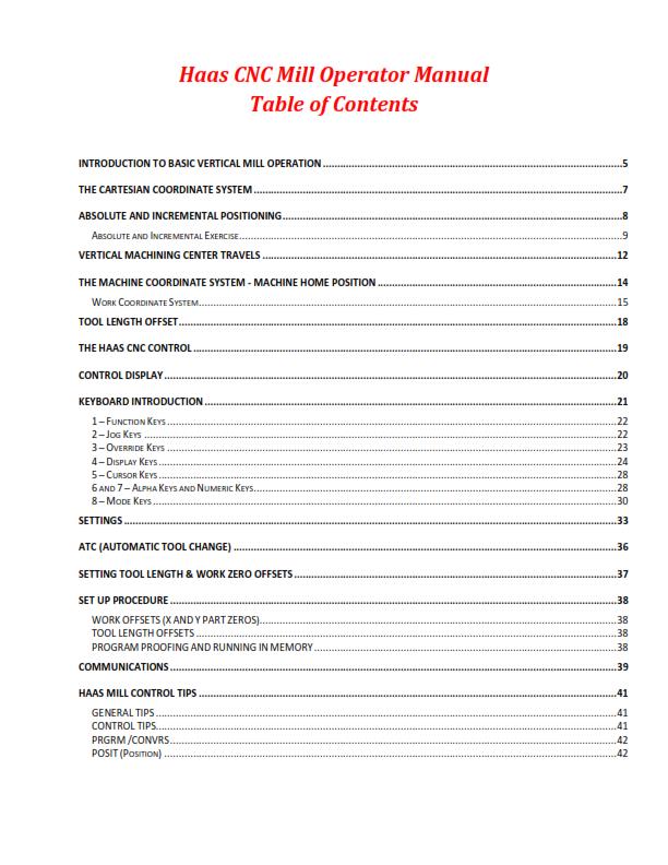 HAAS MILL SERIES CNC MILL OPERATOR TRAINING MANUAL REPRINTED COMB BOUND