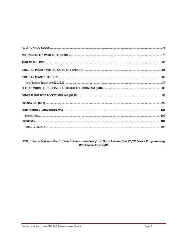 HAAS MILL SERIES CNC MILL PROGRAMMING TRAINING MANUAL REPRINTED COMB BOUND