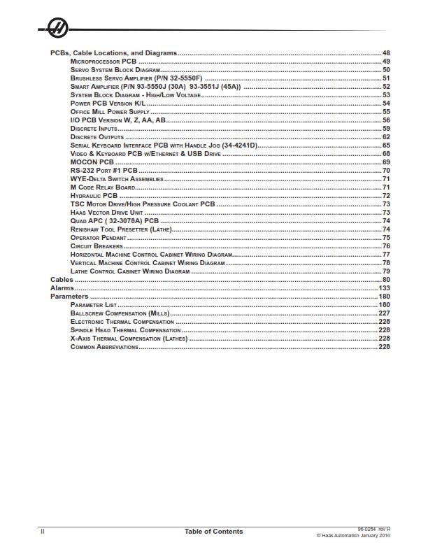 HAAS MILL & LATHE SERVICE MANUAL ELECTRICAL JAN 2010 REPRINTED COMB BOUND