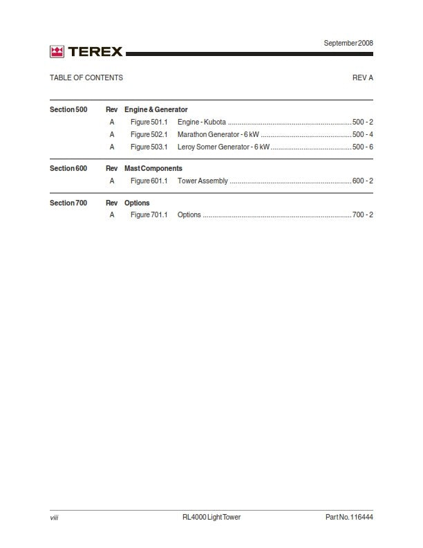 TEREX RL4000D2 PARTS MANUAL SEP 2008 EDITION REPRINTED COMB BOUND