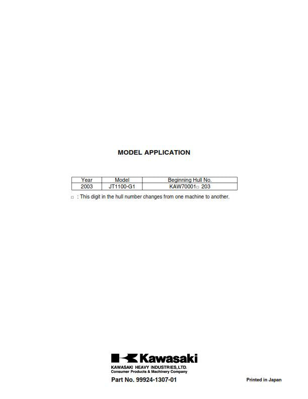 KAWASAKI JET SKI WATERCRAFT 1100 STX D.I. SERVICE MANUAL 2003 EDITION REPRINTED