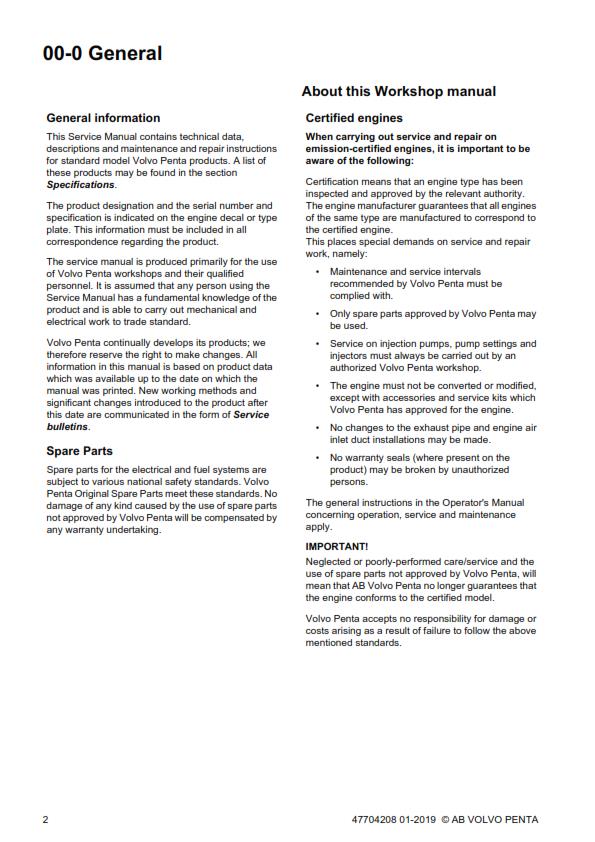 VOLVO PENTA D4 D6 WORKSHOP MANUAL GROUP 30 ELECTRICAL SYSTEM REPRINTED 2019 ED