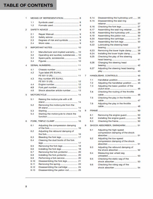 HUSQVARNA FE 450 FE 501 2016 REPAIR WORKSHOP SERVICE MANUAL REPRINTED COMB BOUND