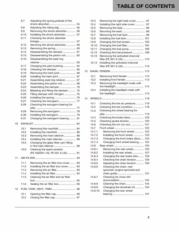 HUSQVARNA FE 450 FE 501 2016 REPAIR WORKSHOP SERVICE MANUAL REPRINTED COMB BOUND