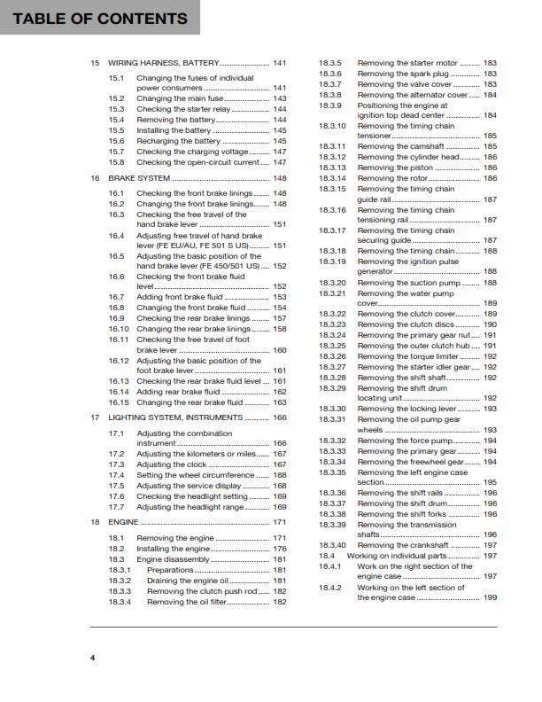 HUSQVARNA FE 450 FE 501 2016 REPAIR WORKSHOP SERVICE MANUAL REPRINTED COMB BOUND
