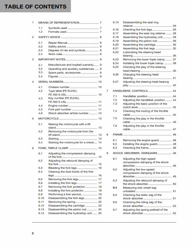 HUSQVARNA FE 350 S 2016 REPAIR WORKSHOP SERVICE MANUAL REPRINTED COMB BOUND