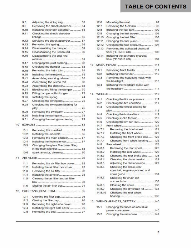 HUSQVARNA FE 350 S 2016 REPAIR WORKSHOP SERVICE MANUAL REPRINTED COMB BOUND