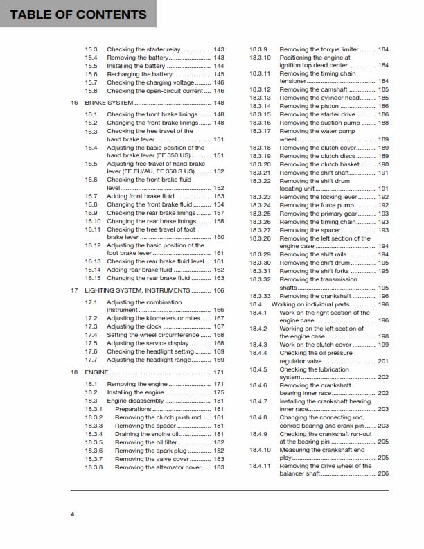 HUSQVARNA FE 350 S 2016 REPAIR WORKSHOP SERVICE MANUAL REPRINTED COMB BOUND