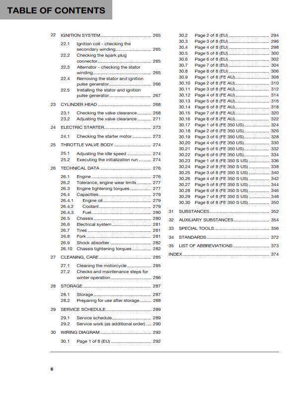 HUSQVARNA FE 350 S 2016 REPAIR WORKSHOP SERVICE MANUAL REPRINTED COMB BOUND