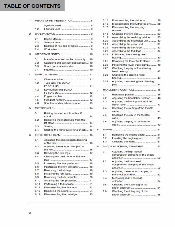 HUSQVARNA FE 450 501 S 2015 REPAIR WORKSHOP SERVICE MANUAL REPRINTED COMB BOUND
