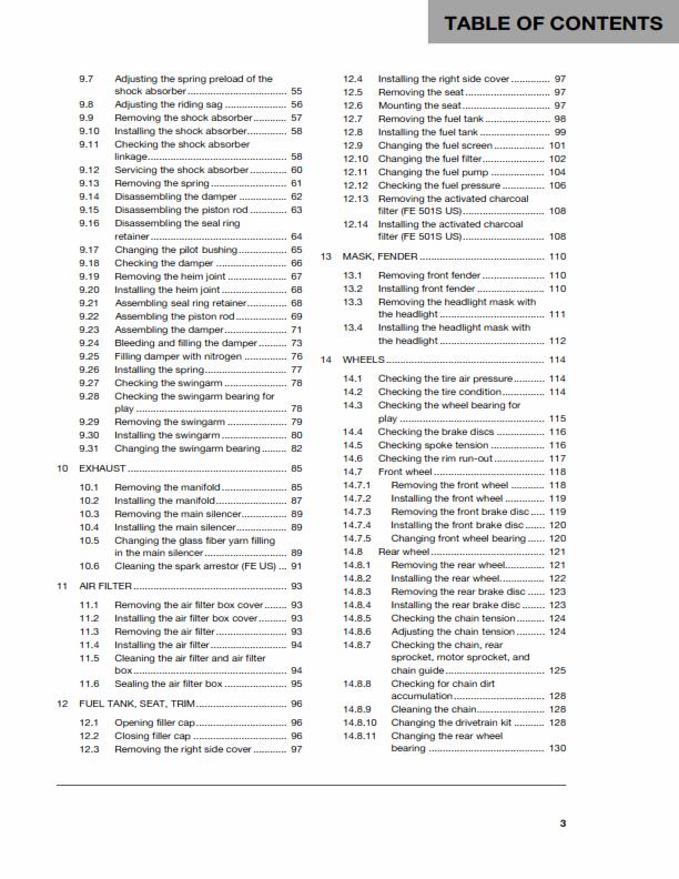 HUSQVARNA FE 450 501 S 2015 REPAIR WORKSHOP SERVICE MANUAL REPRINTED COMB BOUND