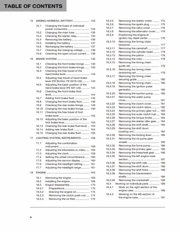 HUSQVARNA FE 450 501 S 2015 REPAIR WORKSHOP SERVICE MANUAL REPRINTED COMB BOUND