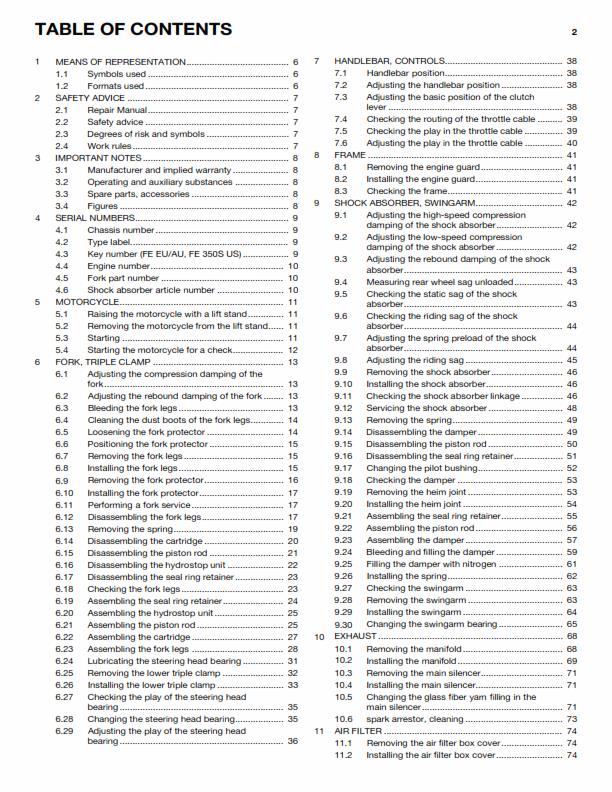 HUSQVARNA FE 350 350S 2015 REPAIR WORKSHOP SERVICE MANUAL REPRINTED COMB BOUND