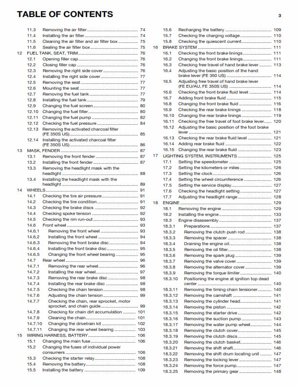HUSQVARNA FE 350 350S 2015 REPAIR WORKSHOP SERVICE MANUAL REPRINTED COMB BOUND