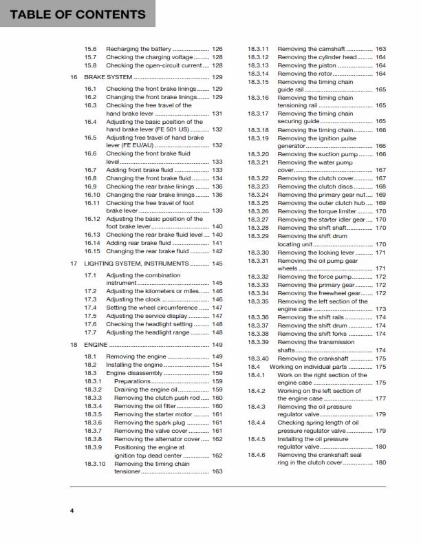HUSQVARNA FE 450 FE 501 2014 REPAIR WORKSHOP SERVICE MANUAL REPRINTED COMB BOUND