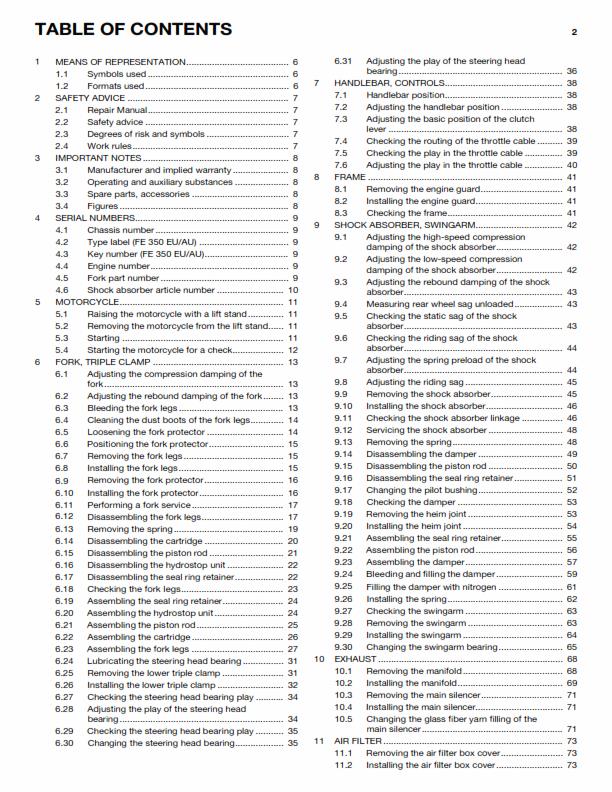 HUSQVARNA FE 350 EU AU US 2014 REPAIR WORKSHOP SERVICE MANUAL REPRINTED
