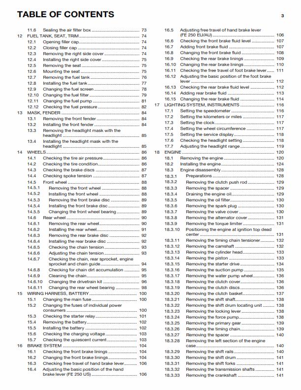 HUSQVARNA FE 250 EU AU US 2014 REPAIR WORKSHOP SERVICE MANUAL REPRINTED