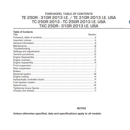 HUSQVARNA 2013 - TE TC TXC 250R 310R REPAIR WORKSHOP SERVICE MANUAL REPRINTED