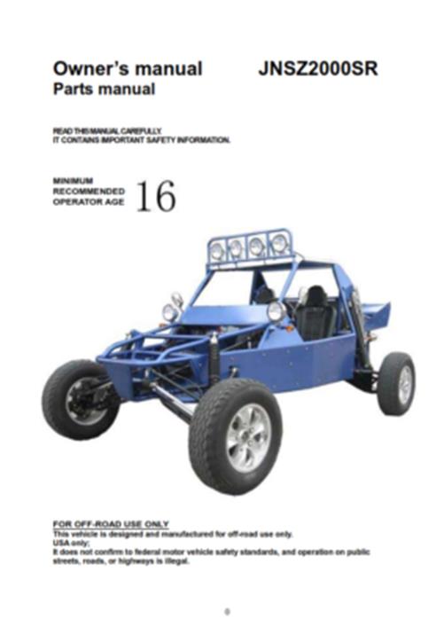 JOYNER JNSZ2000SR 2.0L SANDRUNNER SR2 OWNER PARTS SERVICE MANUAL 2008
