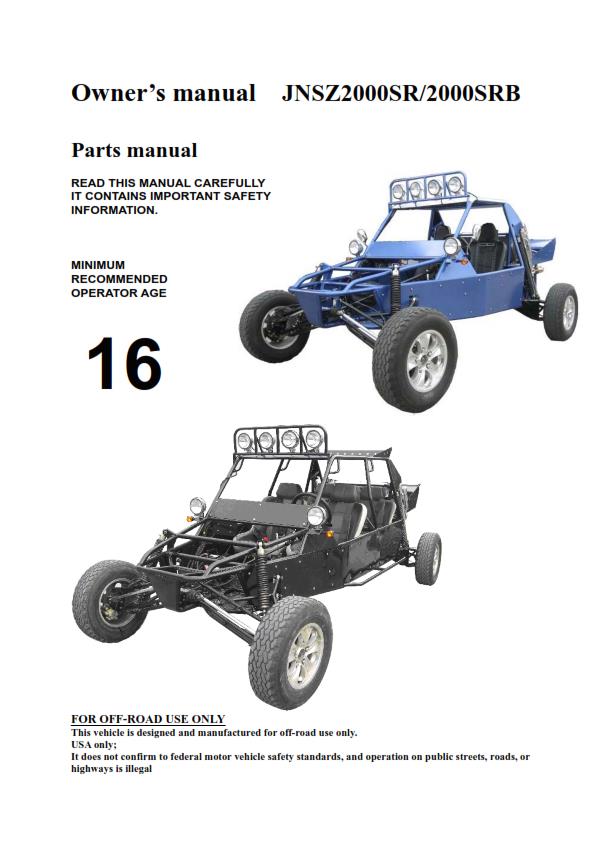 JOYNER JNSZ2000SR SRB 2.0L SANDRUNNER SR2 SR5 OWNER PARTS SERVICE MANUAL 2009