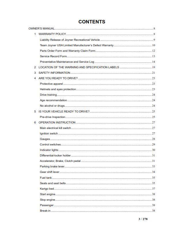 JOYNER JNSZ800UV 800CC RENEGADE R2 R4 OWNER PARTS SERVICE REPAIR MANUAL 2009