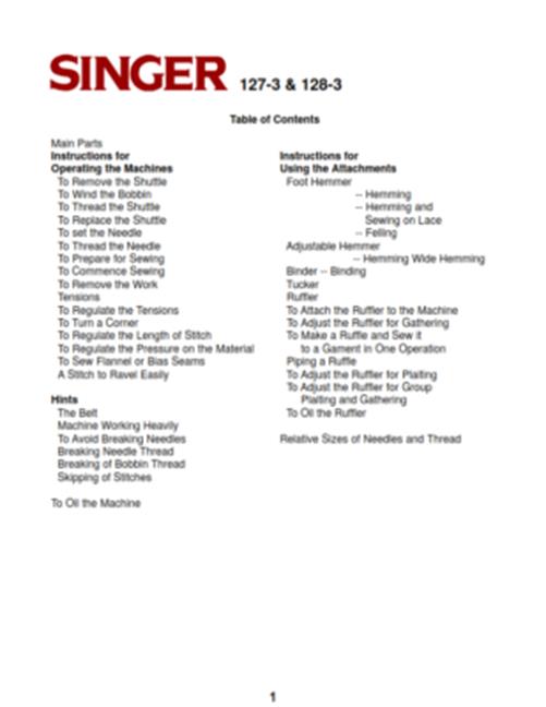 SINGER 127-3 128-3 INSTRUCTION MANUAL REPRINTED COMB BOUND