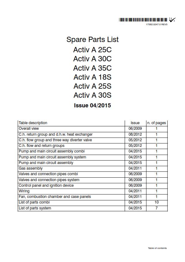 BIASI ACTIVA 25C 30C 35C 18S 25S 30S PARTS MANUAL REPRINTED COMB BOUND 2015