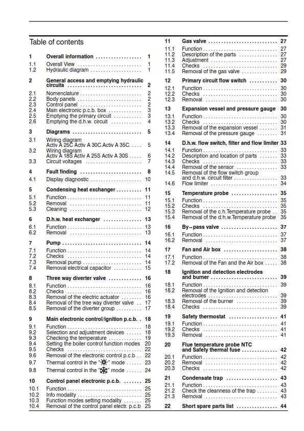 BIASI ACTIVA 25C 30C 35C 18S 25S 30S SERVICE MANUAL REPRINTED COMB BOUND