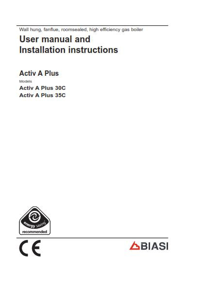 BIASI ACTIV A PLUS 30C 35C USER MANUAL INSTALLATION MANUAL REPRINTED COMB BOUND