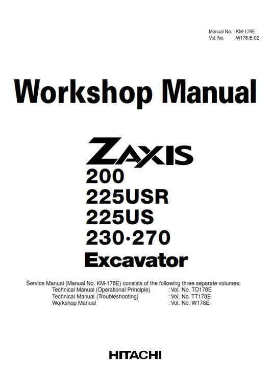 HITACHI ZAXIS 200 225USR 225US 230 270 EXCAVATOR WORKSHOP MANUAL REPRINTED
