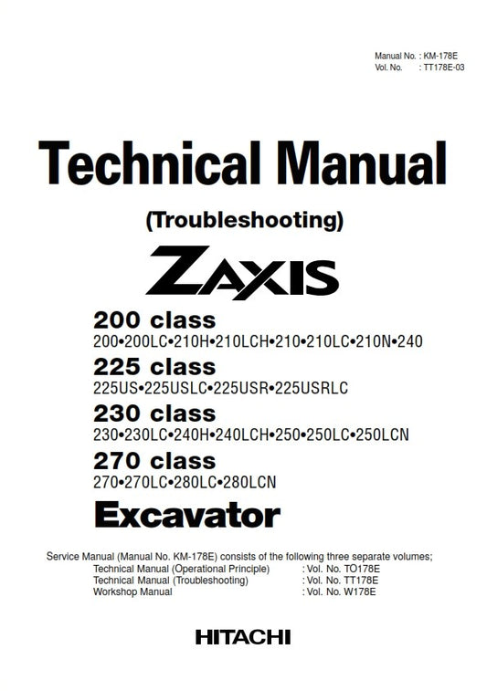 HITACHI ZAXIS 200 225 230 270 TECHNICAL TROUBLESHOOTING  MANUAL REPRINTED