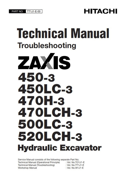 HITACHI ZAXIS 450-3 450LC-3 470H-3 470LCH-3 500LC-3 520LCH-3 TECH MANUAL REPRINT