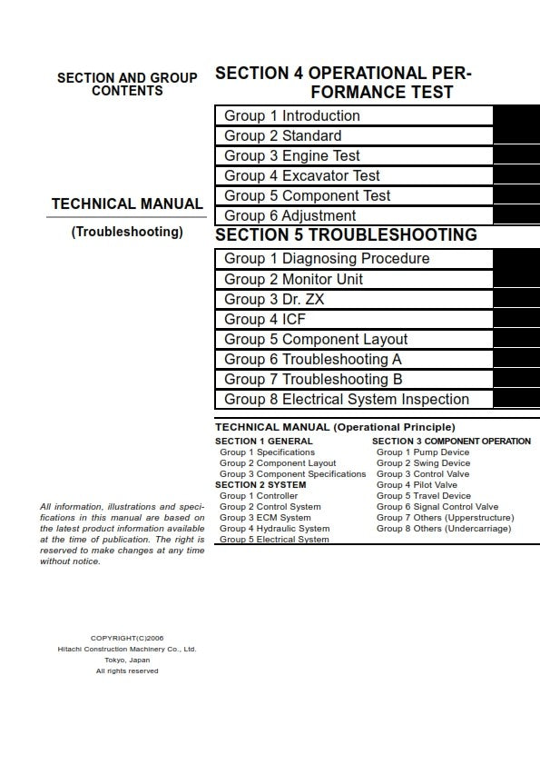 HITACHI ZAXIS 450-3 450LC-3 470H-3 470LCH-3 500LC-3 520LCH-3 TECH MANUAL REPRINT
