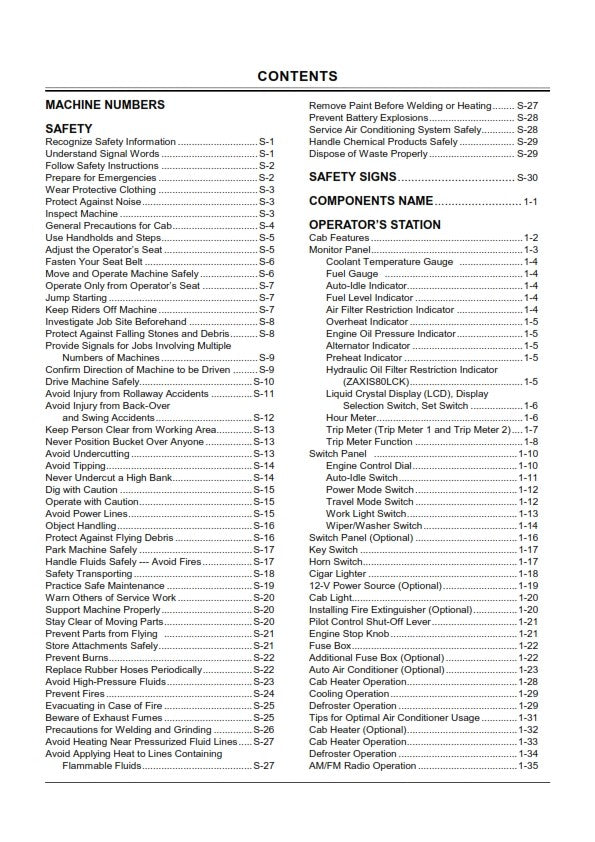HITACHI ZAXIS 70 70LC 80SB 80SBLC 85US EXCAVATOR OPERATOR MANUAL REPRINTED
