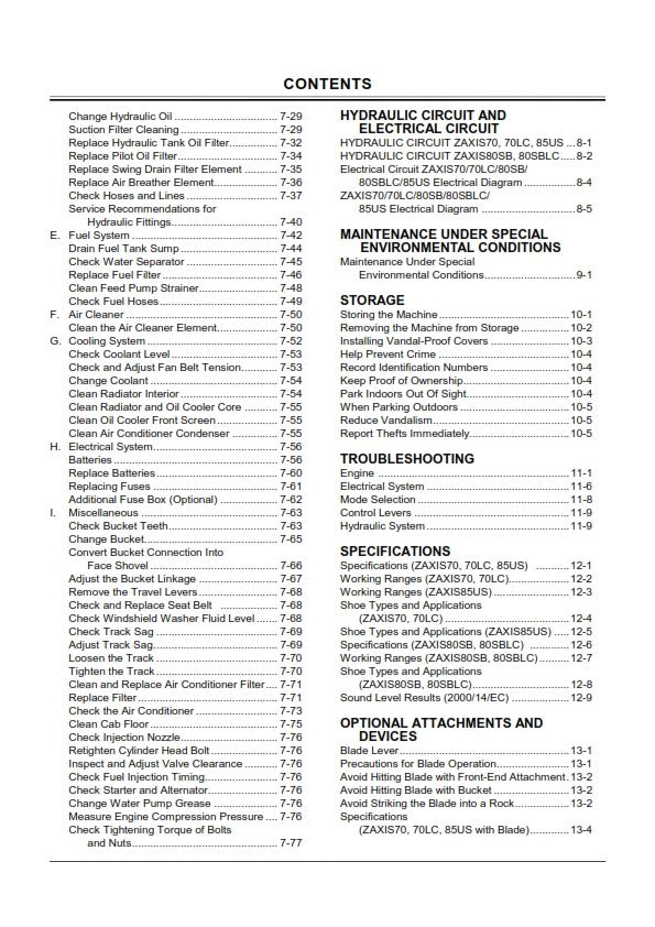 HITACHI ZAXIS 70 70LC 80SB 80SBLC 85US EXCAVATOR OPERATOR MANUAL REPRINTED