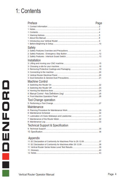DENFORD VERTICAL ROUTER CNC MACHINE USER MANUAL REPRINTED COMB BOUND