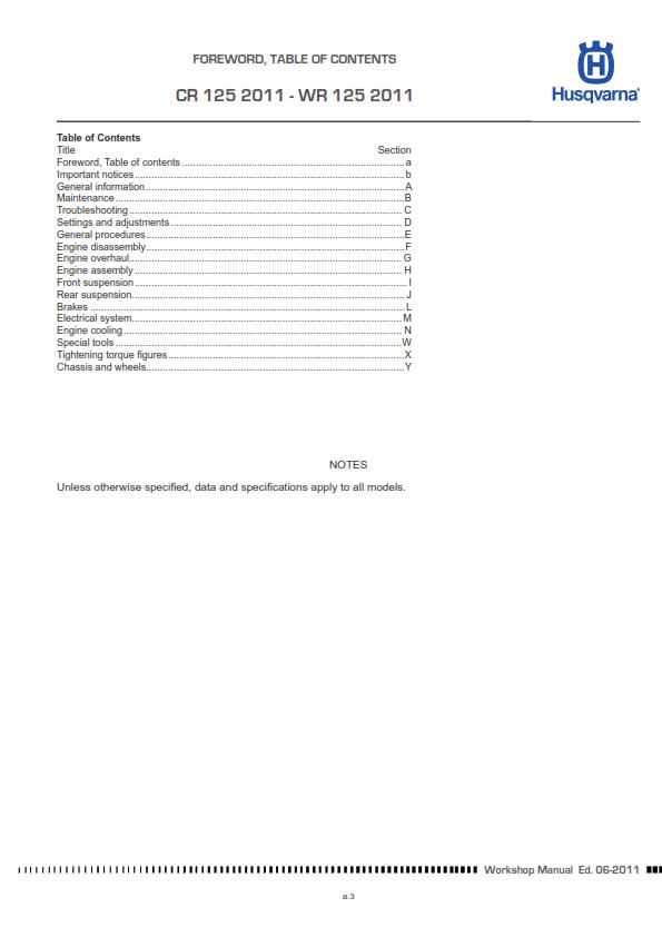 HUSQVARNA CR 125 WR 125 2011 - 2013 REPAIR WORKSHOP SERVICE MANUAL REPRINTED